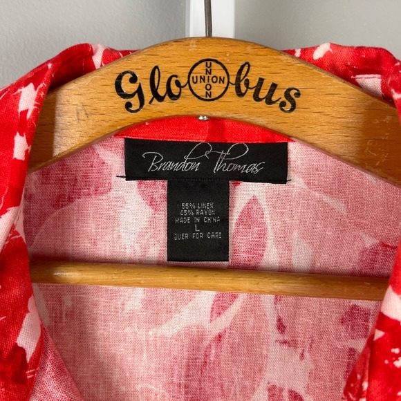 Brandon Thomas Linen Blend Shirt Top Womens L Red White Button Up Abstract Artsy - Picture 5 of 5